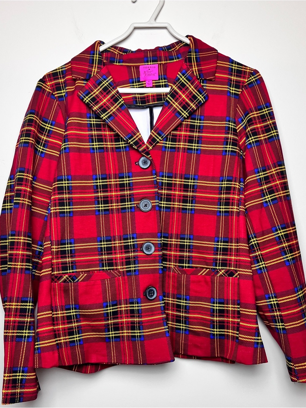 torrid Betsey Johnson Red Plaid Button Blazer size 0 front pockets